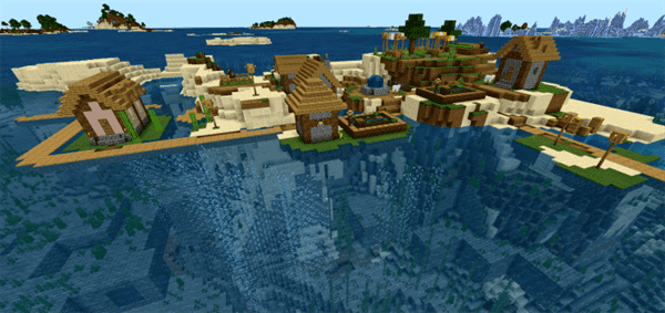 Spawn Near Island Village with Exposed Underwater Stronghold & More! (Seed)